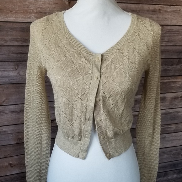 Anthropologie Sweaters - Anthro Moth Gold Shimmer Crop Cardi